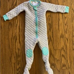 Baby Deedee Sleepsie Cotton Quilted Footie Pajama, Heather Gray/Teal Size 12-18M